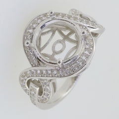 Sterling Silver Semi Mount Ring Setting Round RD 12.5x12.5mm Halo Ring White Topaz Cross Shank