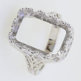 Sterling Silver Semi Mount Ring Setting Emerald OCT 18x12mm Art Deco Style
