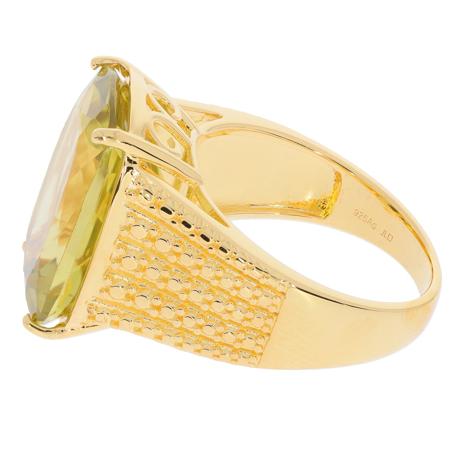 Sterling silver semi mount ring setting with cushion-cut gemstone in gold finish, showcasing detailed band design.