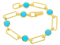 Blue Turquoise Sterling Silver Bracelet Chain Lock