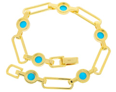 Blue Turquoise Sterling Silver Bracelet Chain Lock