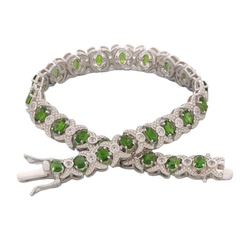 Oval Green Chrome Diopside Sterling Silver Bracelet with a sparkling gemstone accents, perfect for elegant style.