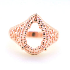 Art Deco Sterling Silver Semi Mount Ring Setting Pear PE 14x10mm