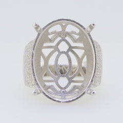 Sterling Silver Semi Mount Ring Setting Oval OV 23x18 Cocktail Ring