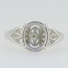 Sterling Silver Semi Mount Ring Setting Oval OV 11x9mm White Topaz Accent