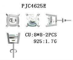 Sterling Silver Semi Mount Earrings Setting Cushion CU 8X8mm