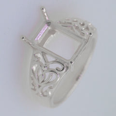 Art Deco Sterling Silver Semi Mount Ring Setting OCT Emerald 12x8mm