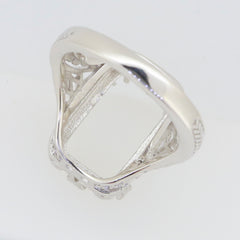 Sterling Silver Semi Mount Ring Setting Emerald OCT 16x10mm Art Deco Style