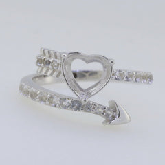 Sterling Silver Semi Mount Ring Setting Heart HT 8x8mm Bypass Ring Heart & Arrow