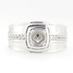 Custom men's sterling silver semi mount ring setting with round 8x8mm gemstone holder and accent stones.