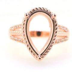 Art Deco Sterling Silver Semi Mount Ring Setting Pear PE 16x10mm