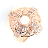 Art Deco Sterling Silver Semi Mount Ring Setting Round RD 8x8mm