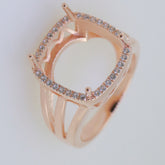 Art Deco Sterling Silver Semi Mount Ring Setting CU Cushion 13x13mm