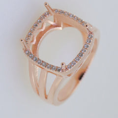 Art Deco Sterling Silver Semi Mount Ring Setting CU Cushion 13x13mm