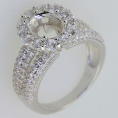 Sterling Silver Semi Mount Ring Setting Oval OV 9x7mm Halo Split Shank Moissanite