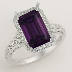 Custom Art Deco Sterling Silver Semi Mount Ring Setting Emerald OCT 10x8mm