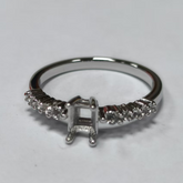 Custom Sterling Silver Semi Mount Ring Setting Princess SQ 4.5x4.3mm Accent Ring