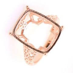 Art Deco Sterling Silver Semi Mount Ring Setting Cushion CU 18x14mm Cab