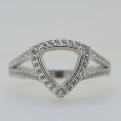 Sterling Silver Semi Mount Ring Setting Trillion TRI 9x9mm W/ Topaz Accent Split Shank