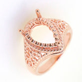 Art Deco Sterling Silver Semi Mount Ring Setting Pear PE 14x10mm