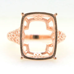 Art Deco Sterling Silver Semi Mount Ring Setting Cushion CU 18x14mm Cab