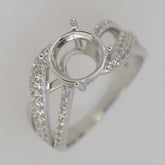 Sterling Silver Semi Mount Ring Setting Round RD 9x9 Split Shank w/ Moissanite Accent