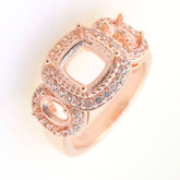 Art Deco Sterling Silver Semi Mount Ring Setting CU Cushion 8x8mm