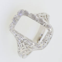 Sterling Silver Semi Mount Ring Setting Emerald OCT 16x10mm Art Deco Style