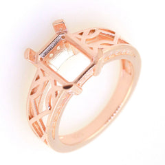 Art Deco Semi Mount Ring Setting OCT Emerald 10x8mm