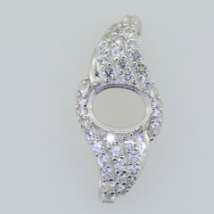 Sterling Silver Semi Mount Pendant Setting Oval OV 8x6mm Halo White Topaz