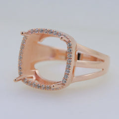 Art Deco Sterling Silver Semi Mount Ring Setting CU Cushion 13x13mm