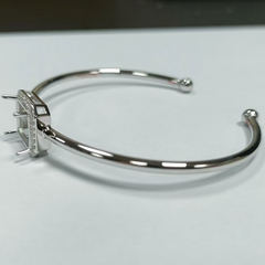 Sterling Silver Semi Mount Bangle Bracelet Setting Emerald OCT 12x10mm Halo with CVD Diamond
