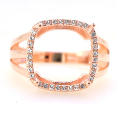 Art Deco Sterling Silver Semi Mount Ring Setting CU Cushion 13x13mm