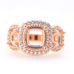 Art Deco Sterling Silver Semi Mount Ring Setting CU Cushion 8x8mm