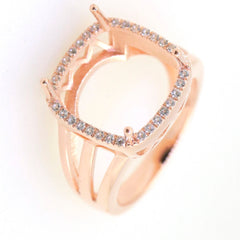 Art Deco Sterling Silver Semi Mount Ring Setting CU Cushion 13x13mm