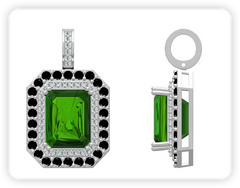 Custom Sterling Silver Semi Mount Pendant Setting Emerald OCT 14.85x11.4mm Double Halo Black Spinel and Moissanite