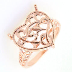 Art Deco Sterling Silver Semi Mount Ring Setting Heart HT 15x15mm Cab