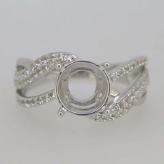 Sterling Silver Semi Mount Ring Setting Round RD 9x9 Split Shank w/ Moissanite Accent