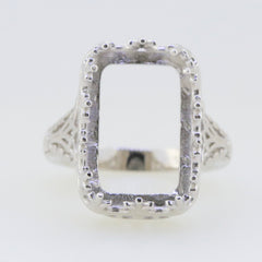 Sterling Silver Semi Mount Ring Setting Emerald OCT 18x11mm Art Deco Style
