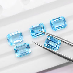 3.5 Carat Sky Blue Topaz Emearld OCT 10x8mm Loose Gemstone