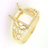 Art Deco Sterling Silver Semi Mount Ring Setting OCT Emerald 12x8mm