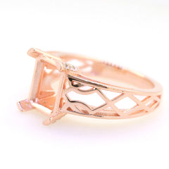 Art Deco Semi Mount Ring Setting OCT Emerald 10x8mm