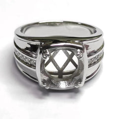 Custom Men's Sterling Silver Semi Mount Ring Setting Round RD 11x11mm Moissanite