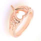 Art Deco Sterling Silver Semi Mount Ring Setting Heart HT 9x9mm