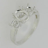 Sterling Silver Semi Mount Ring Setting OV 8x6mm RD 5x5mm 3 Stones Ring
