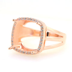 Art Deco Sterling Silver Semi Mount Ring Setting CU Cushion 13x13mm