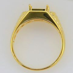 Men's gold ring setting with square mount for gemstone, designed for customization and personalized fitting.