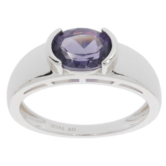 Oval purple sapphire sterling silver ring with accent, showcasing elegant gemstone design.