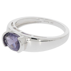 Oval Purple Sapphire Sterling Silver Ring with Accent