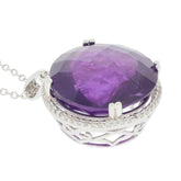 Round Purple Amethyst Sterling Silver Pendant with Accent